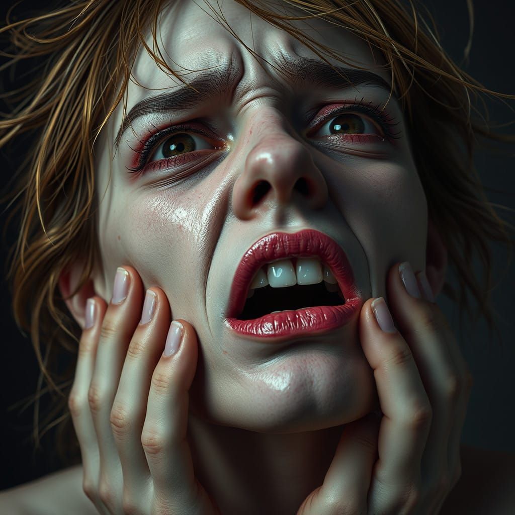 Distraught Woman in Turmoil, Emotive Expression, Hyperdetail...