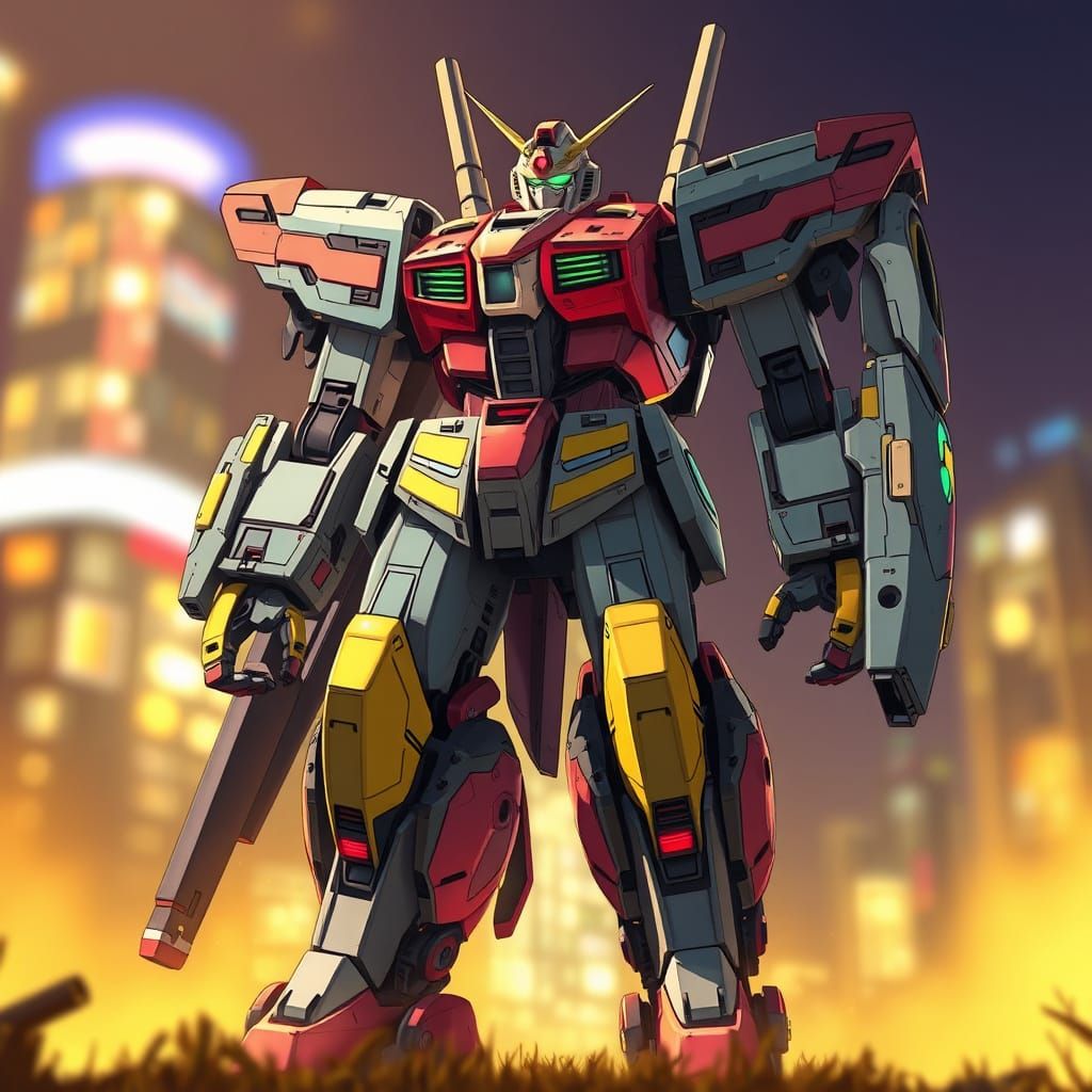 Detailed Giant Mecha in Vibrant Anime Style