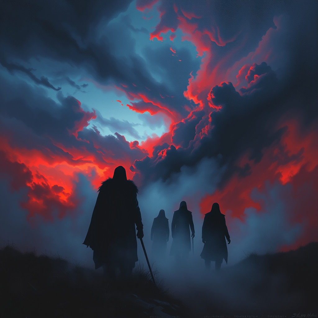 Ominous Figures Emerge from Twilight Mist