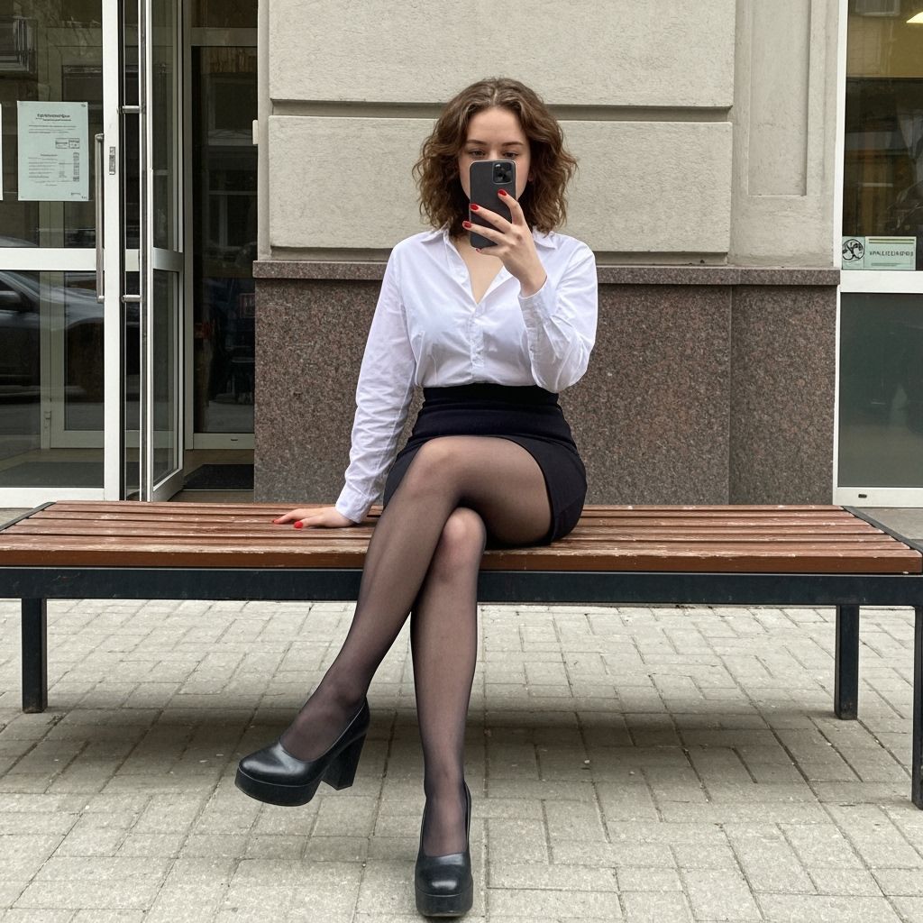 Candid Street Scene: Woman on Bench with Smartphone