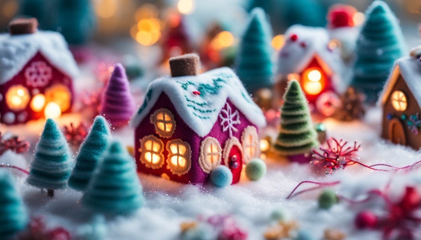 Festive Felt Christmas Scene in Macro Photography