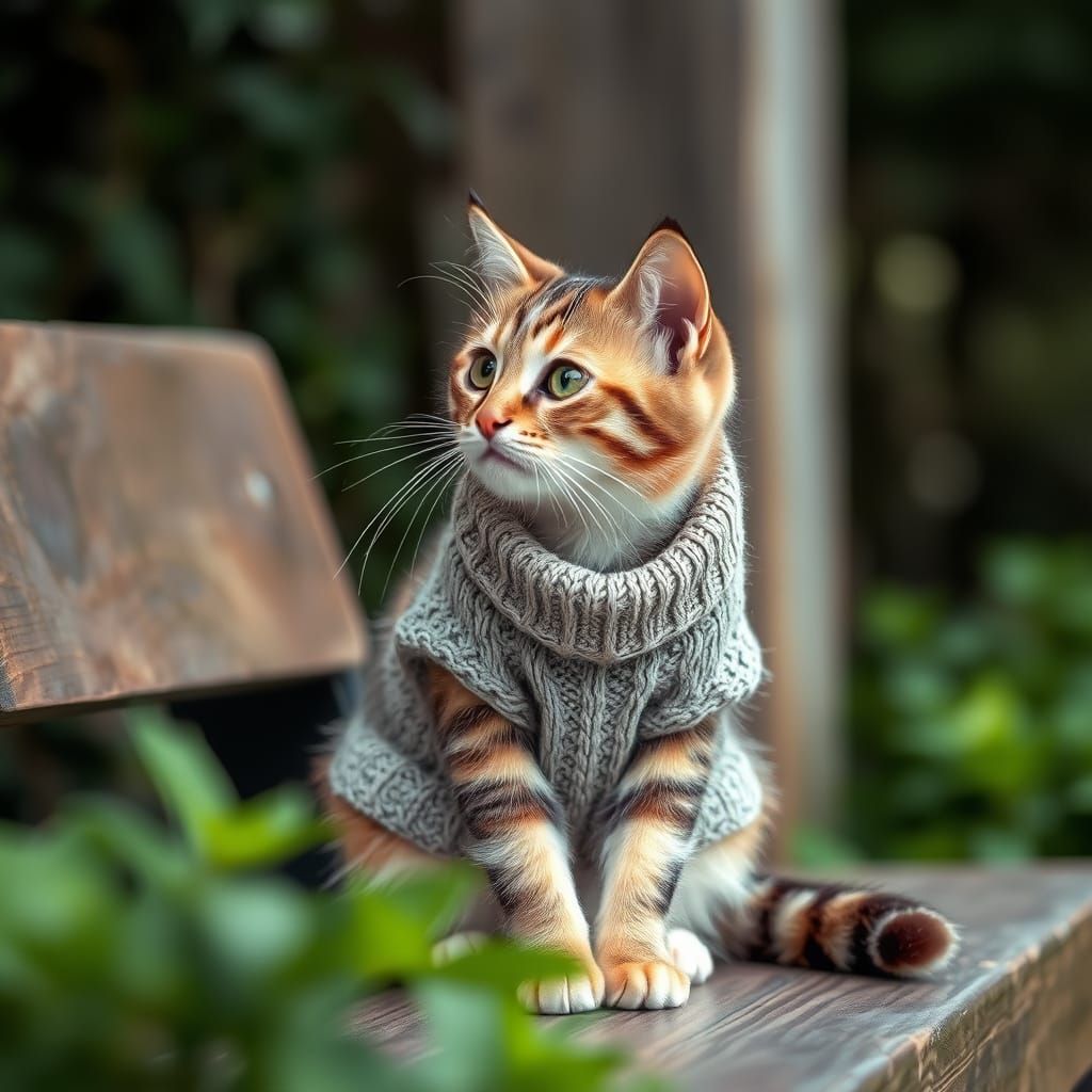 Adorable Cat in Sweater with Creamy Bokeh
