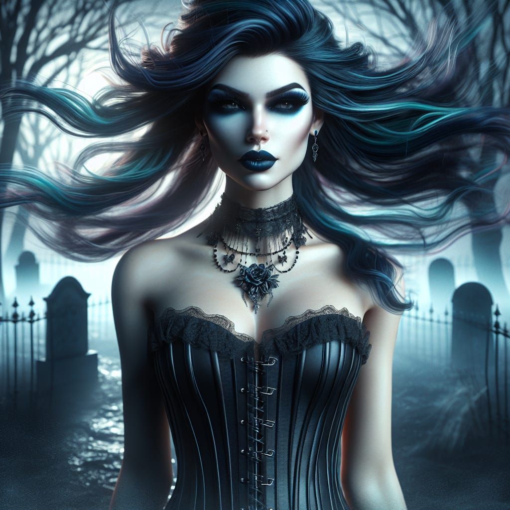 Goth Girl in Graveyard: Photorealistic 16k Image