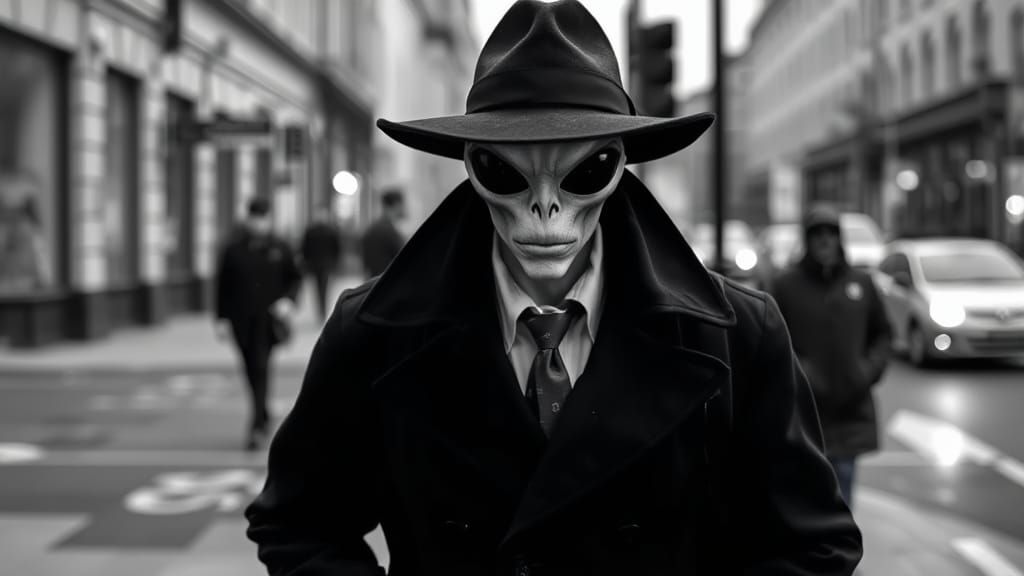 Hyper Realistic Black and White Portrait of a Mysterious Spy...