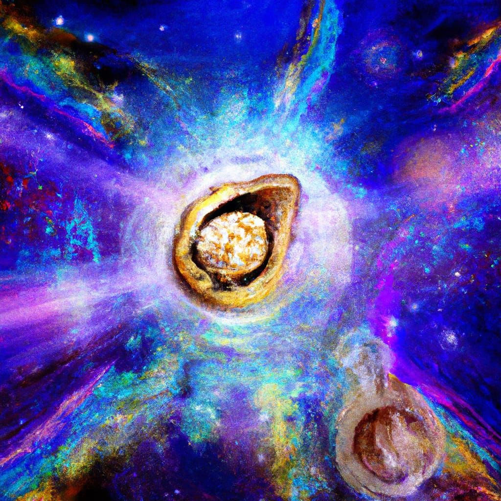 Cosmic Nut Transcending Time in Mixed Media