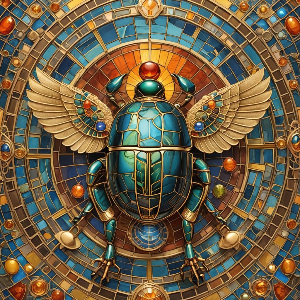 Golden Scarab Beetle Holding Earth: 3D Render