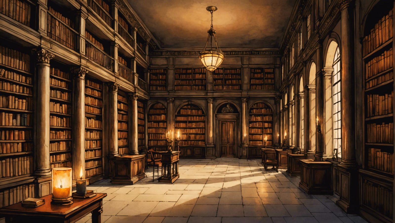 Ancient Library of Carthage in Watercolor Style
