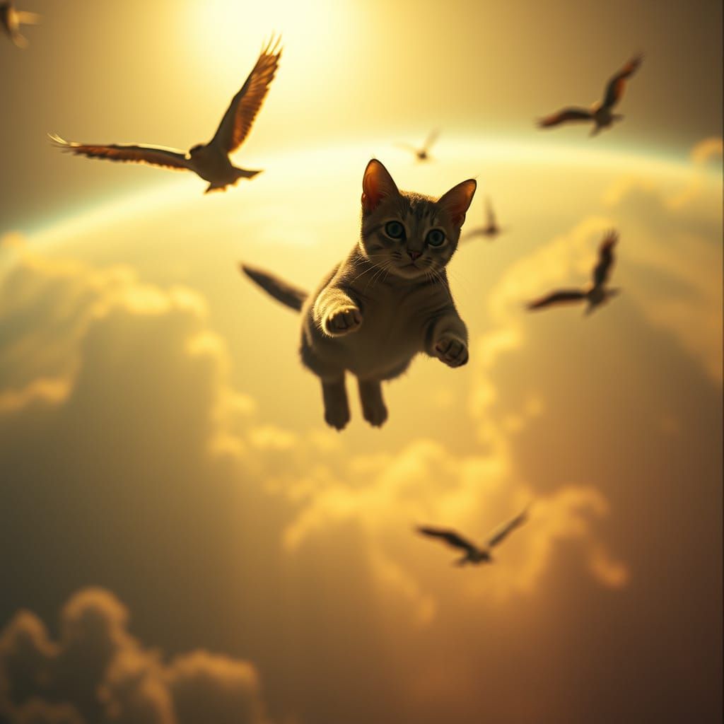 Earth with Flying Cats: Cinematic Space Scene