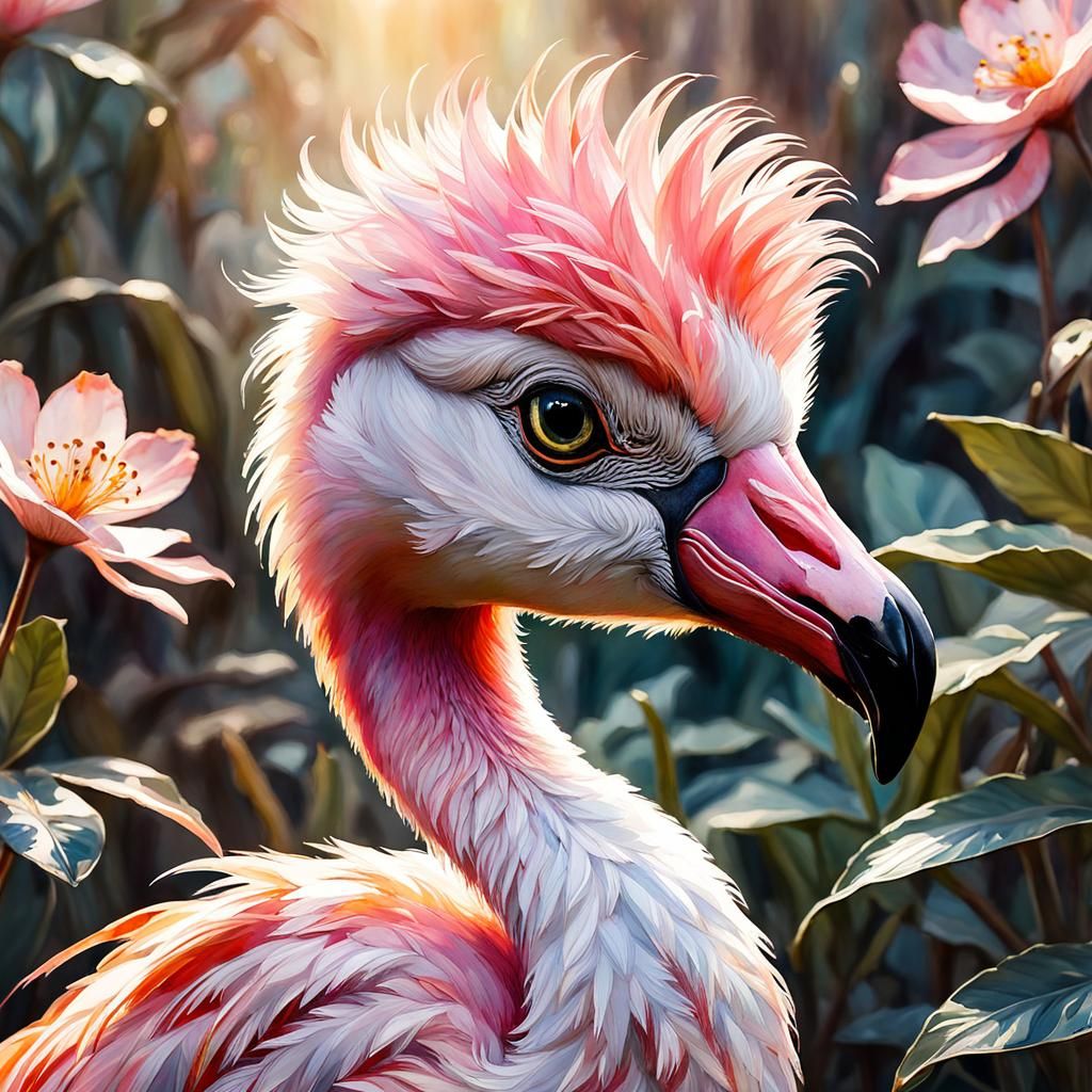 Blossom Flamingo in Whimsical Watercolor Wonderland