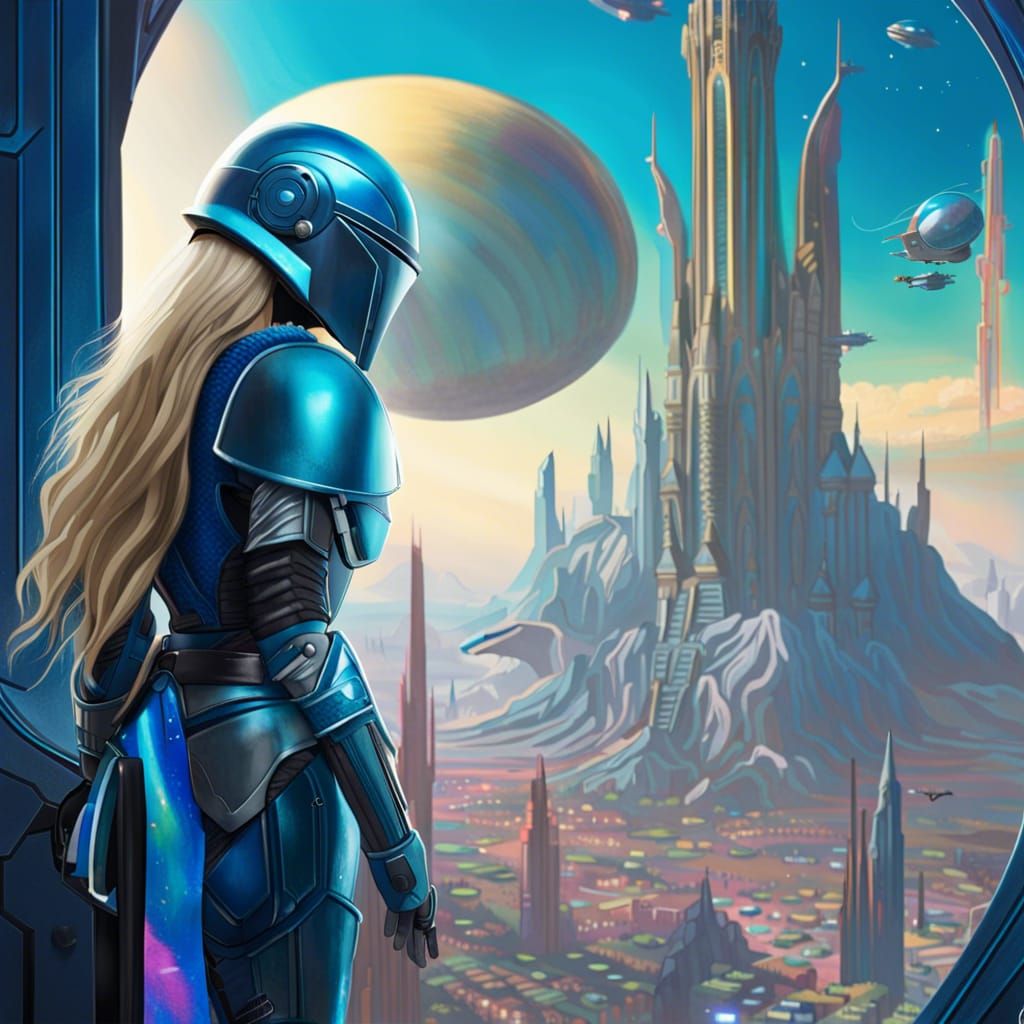 Armored Woman Overlooks Alien City