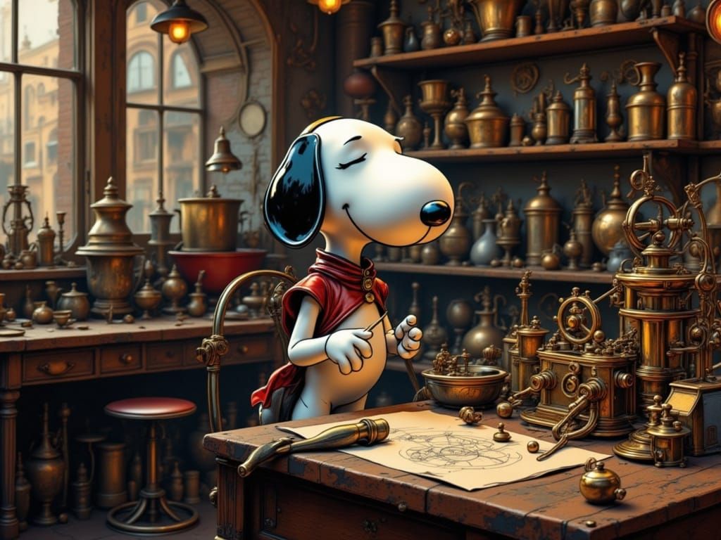 . Snoopy as a steampunk artificer, tinkering with clockwork ...