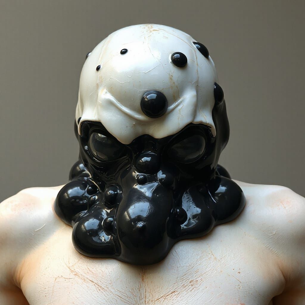 Polished Black Blob Person with Bubbles and Eyes
