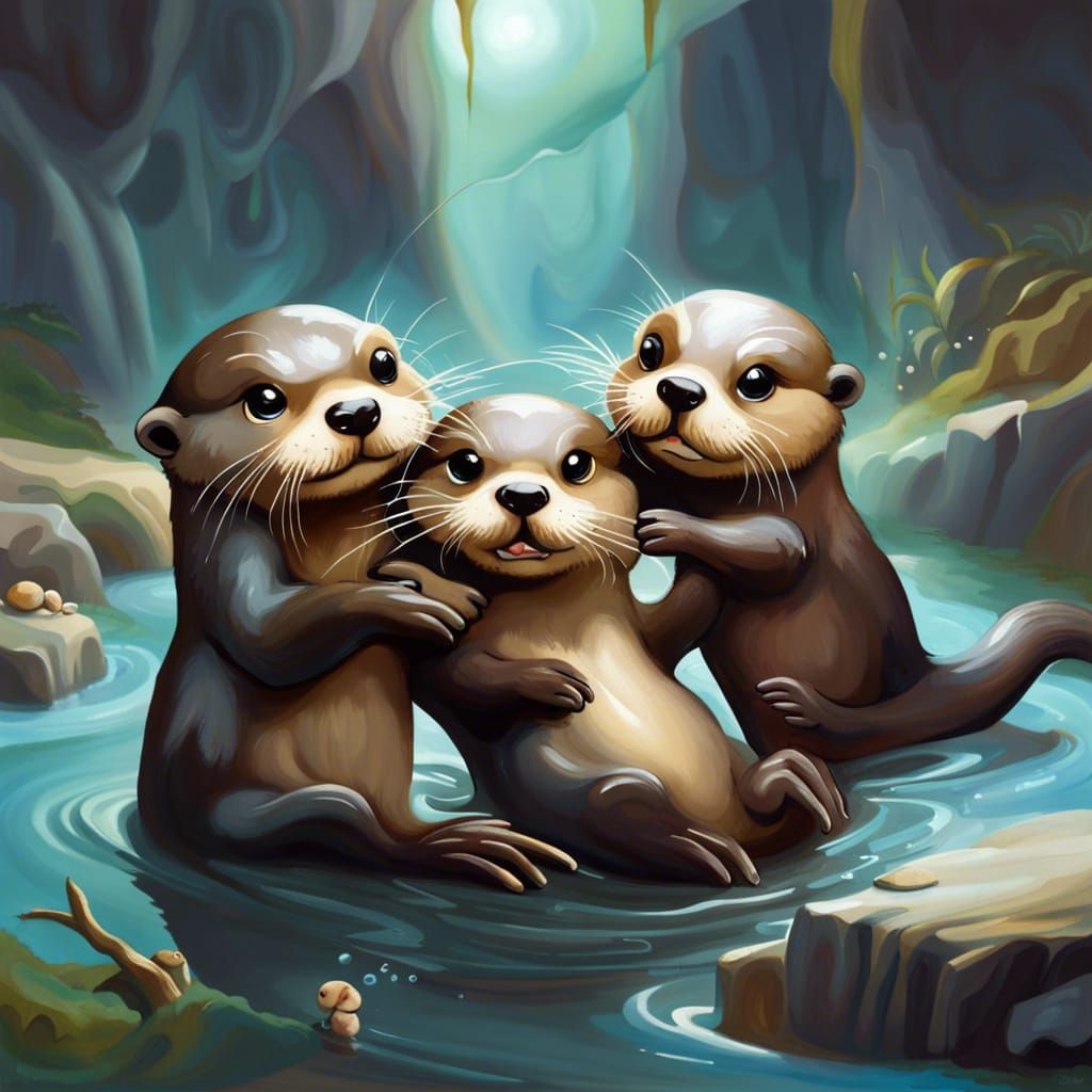 Chibi Otters Playing: A Surreal Salvador Dali Style