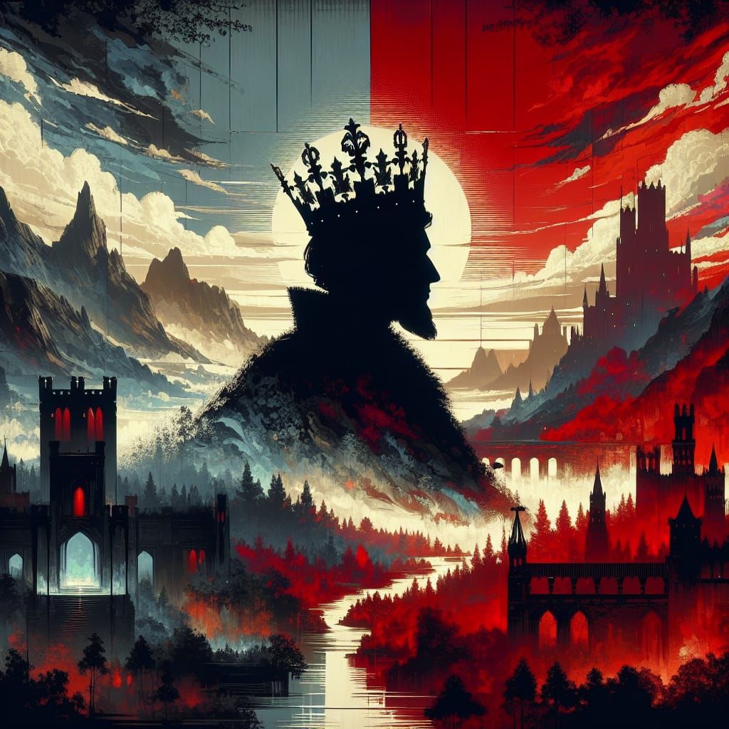 Medieval Prince Silhouette in Red, Black and White