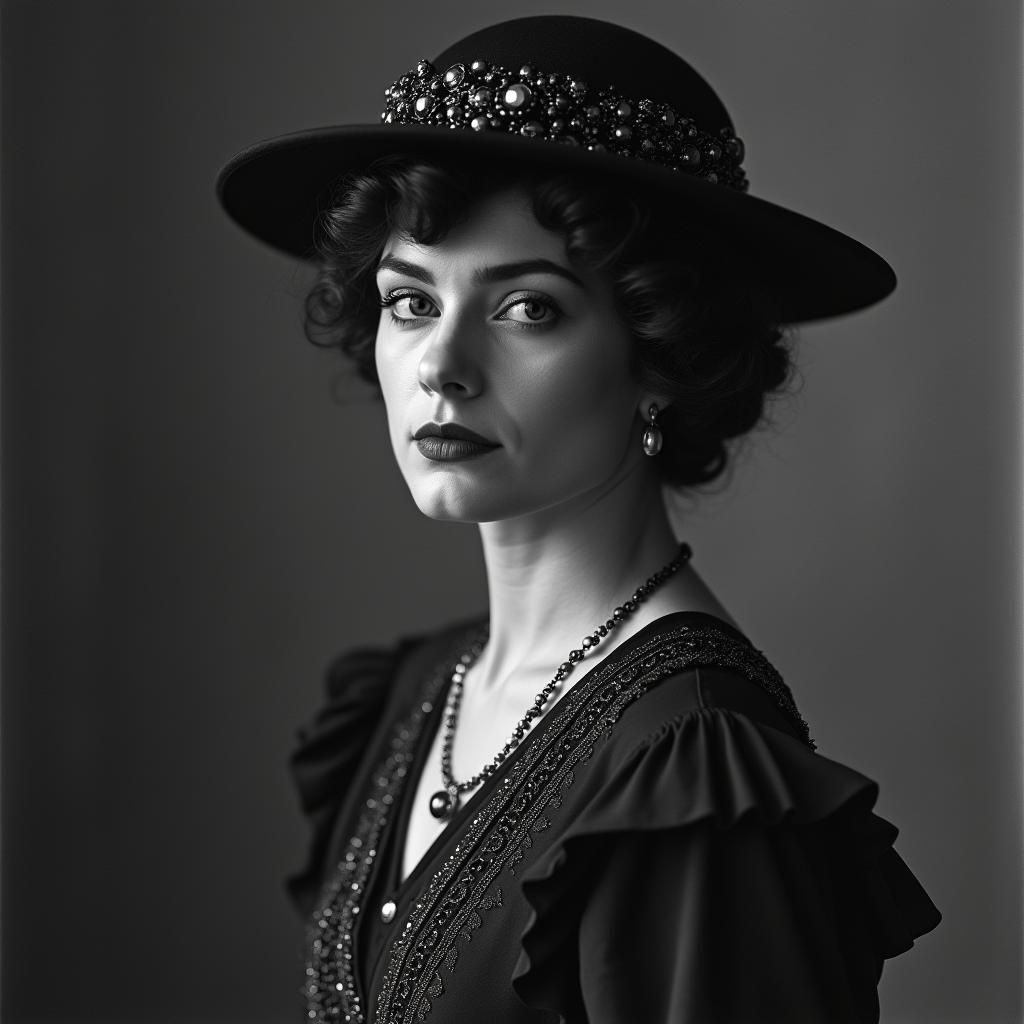 Elegant Aristocratic Woman in Black and White