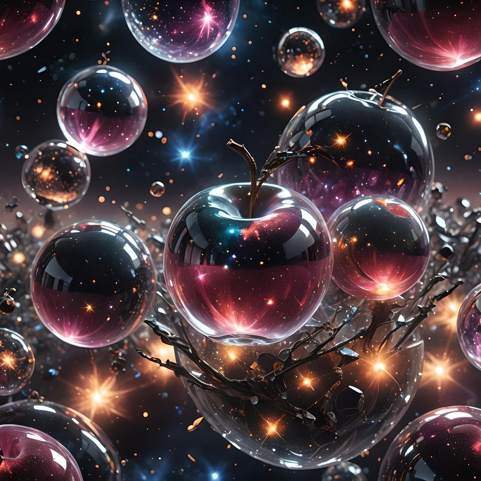 Galaxies Inside Crystal Apple in Hyperrealistic Style
