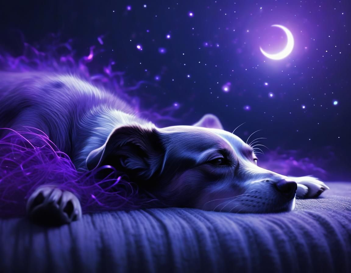 Dog's Dream: Minimalist Surreal Art in Purple