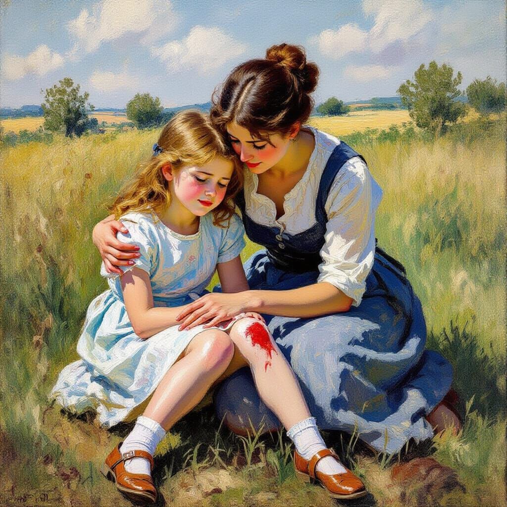 Mother Comforts Crying Child After Fall