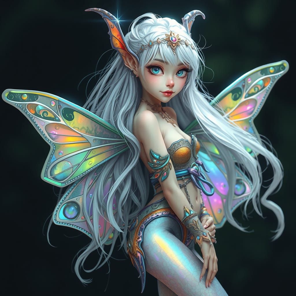 Enchanted Fae in Iridescent Armor Shines with Multicolored E...