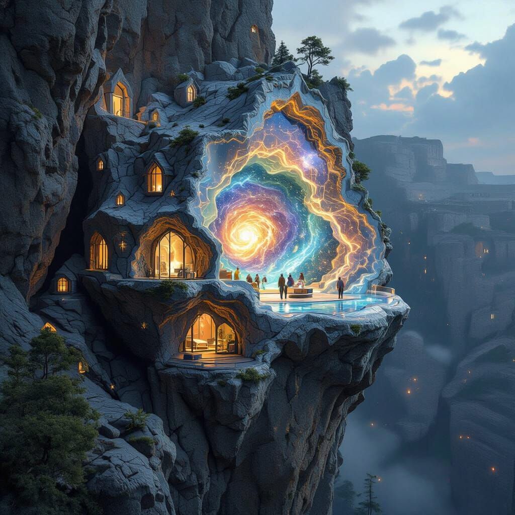 Geode Cliffside House with Celestial Interior