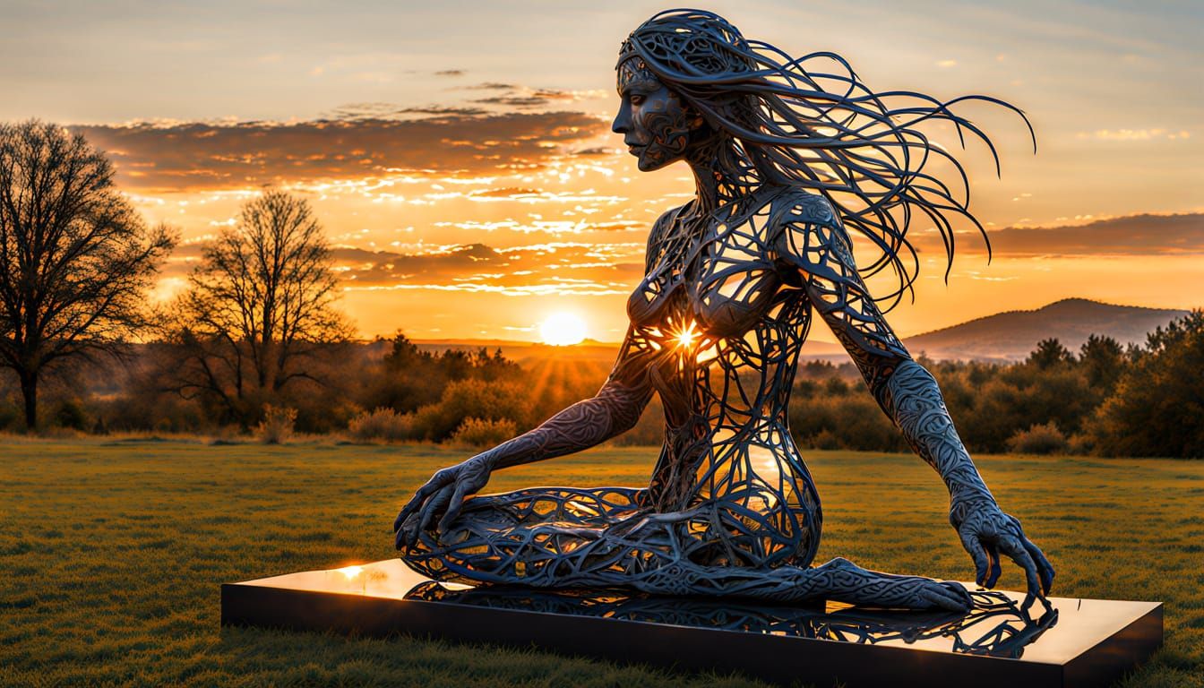 Surreal Sunset Goddess Reclaims Shattered Mirrors in Vibrant...