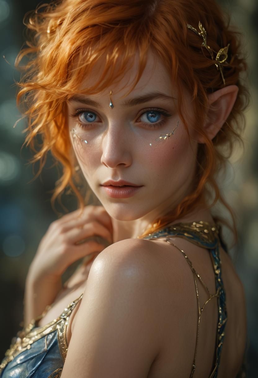 Beautiful Elven Woman Portrait in High Fantasy Style
