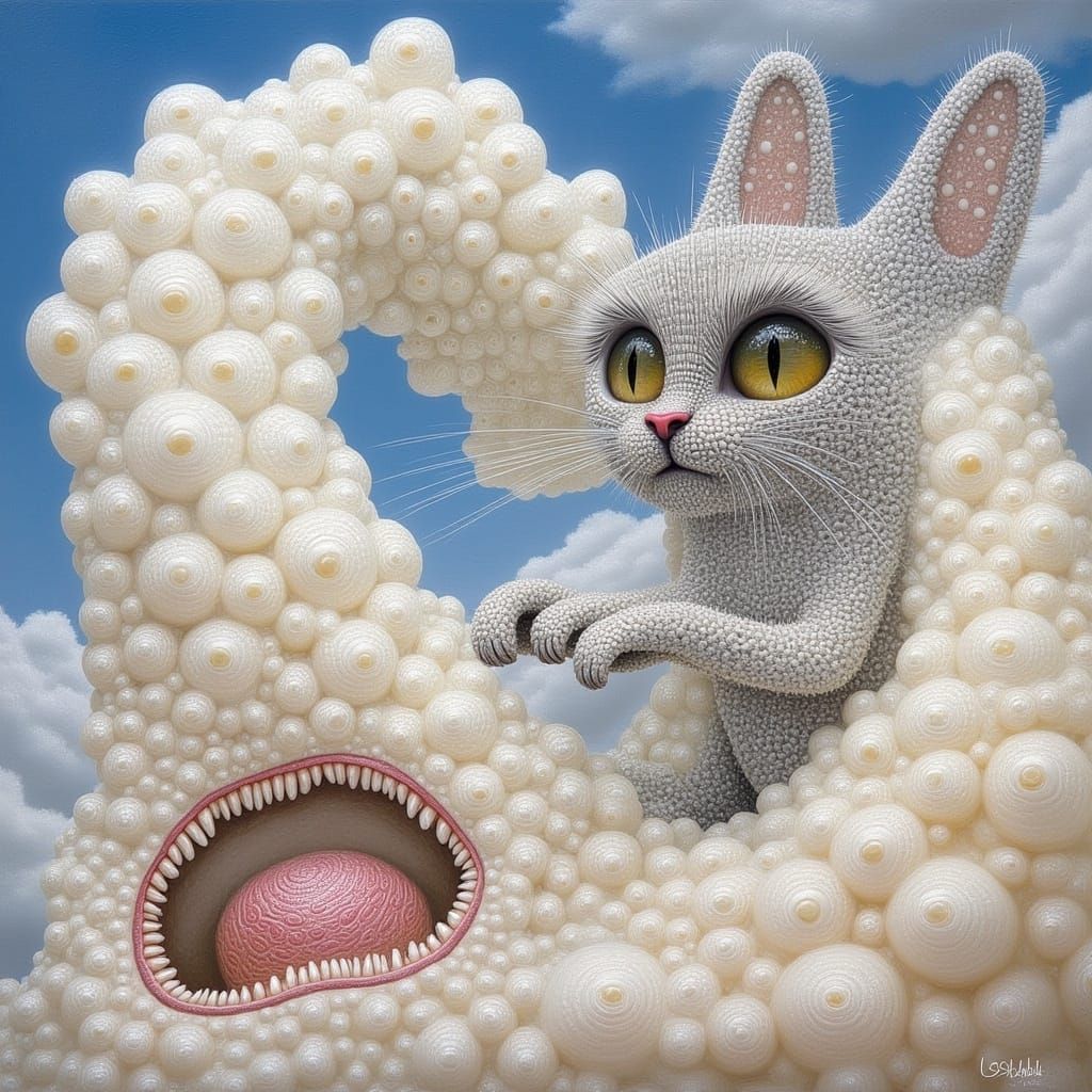 Cloud Cat in Detailed Gouache Style