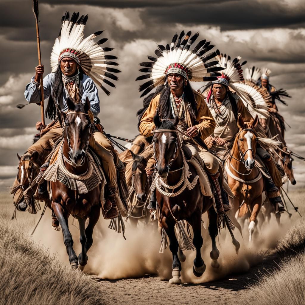 Native Americans Ride the Plains: Hyperrealistic HDR