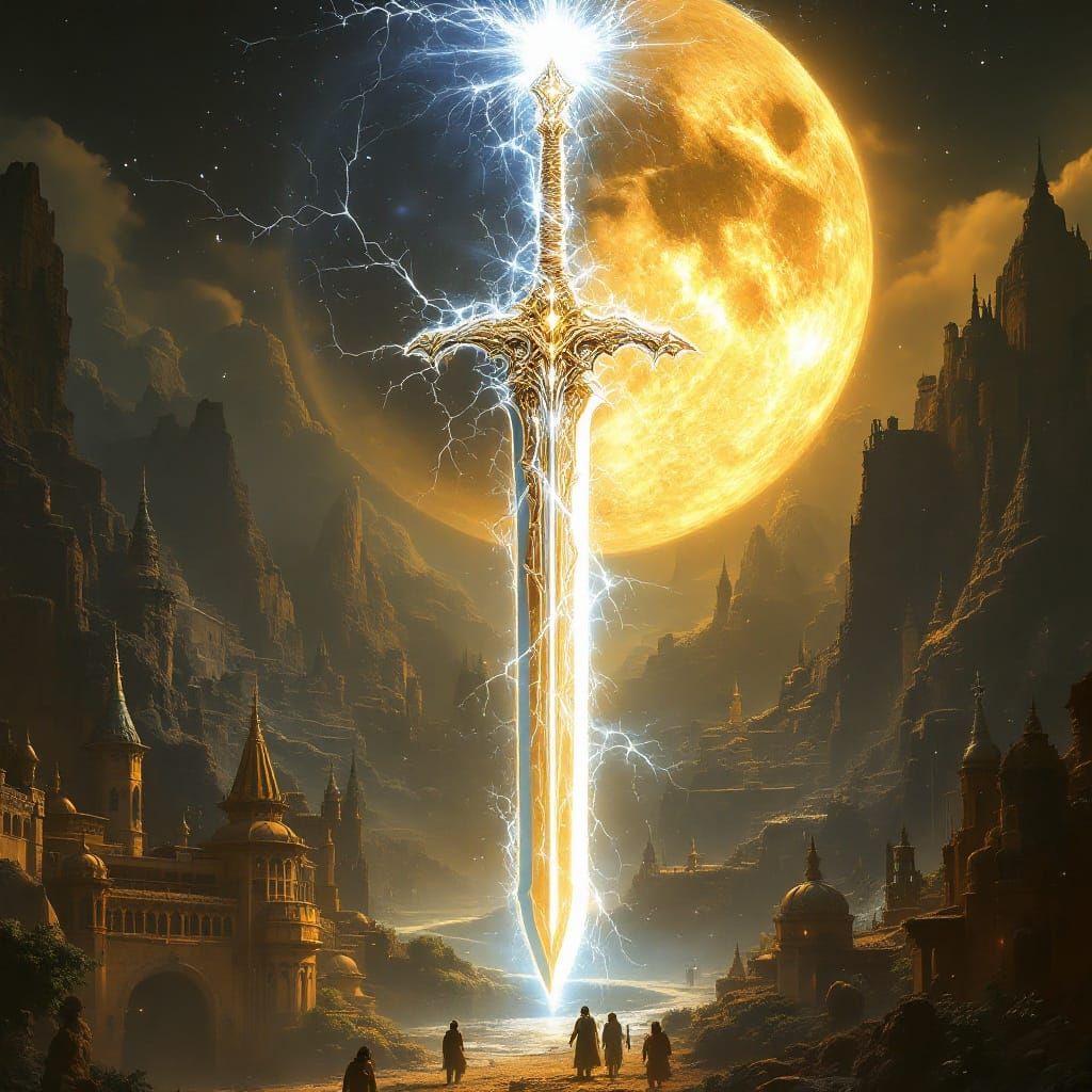 Majestic, Divine Sword Suspended in Mid-Air