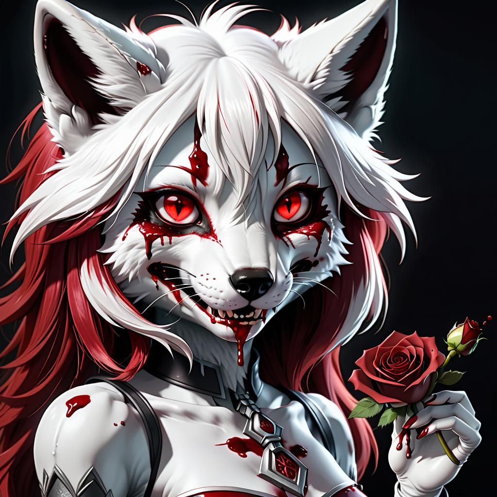 Anime Fox Girl Licking a Rose