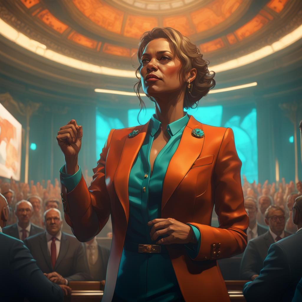 German Woman Delivers Powerful Speech, Hyperdetailed Concept...