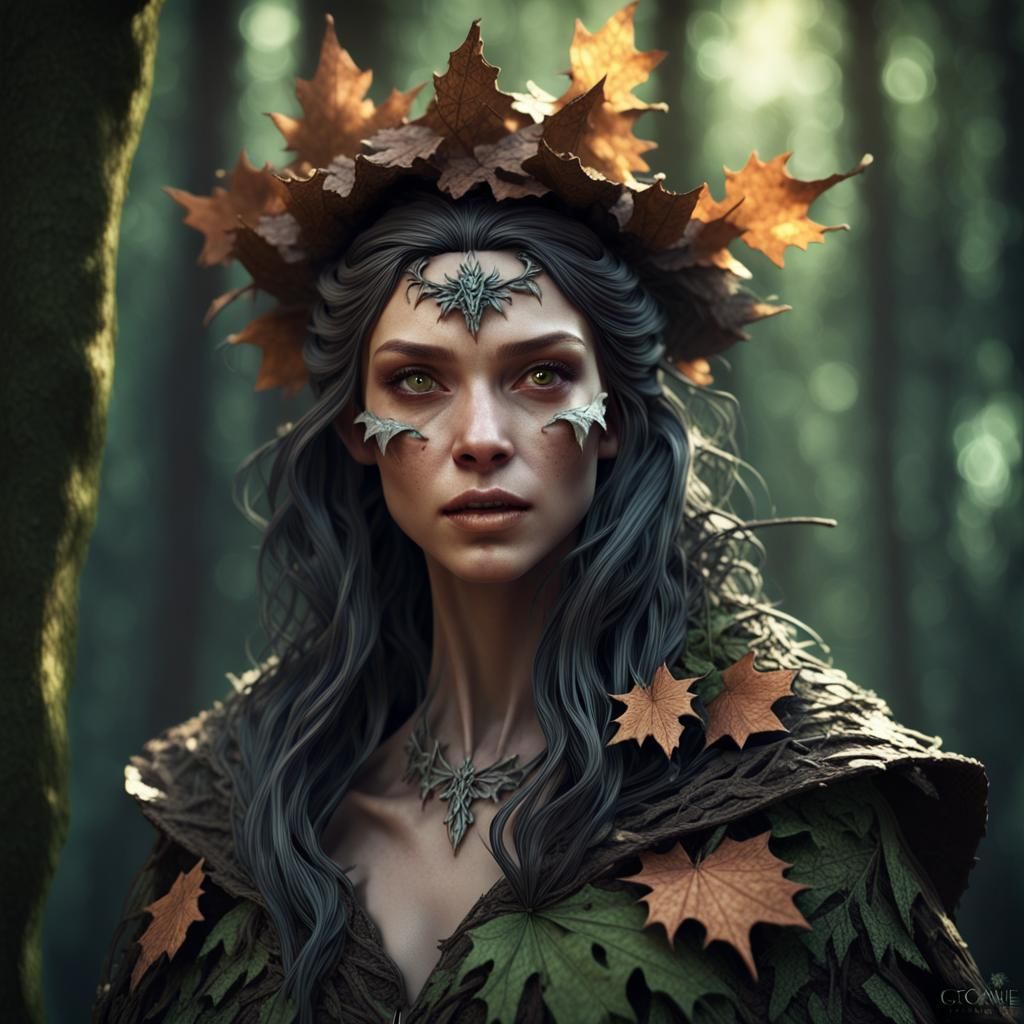 Fantasy Wood Witch Portrait in Hyper-Realistic Style