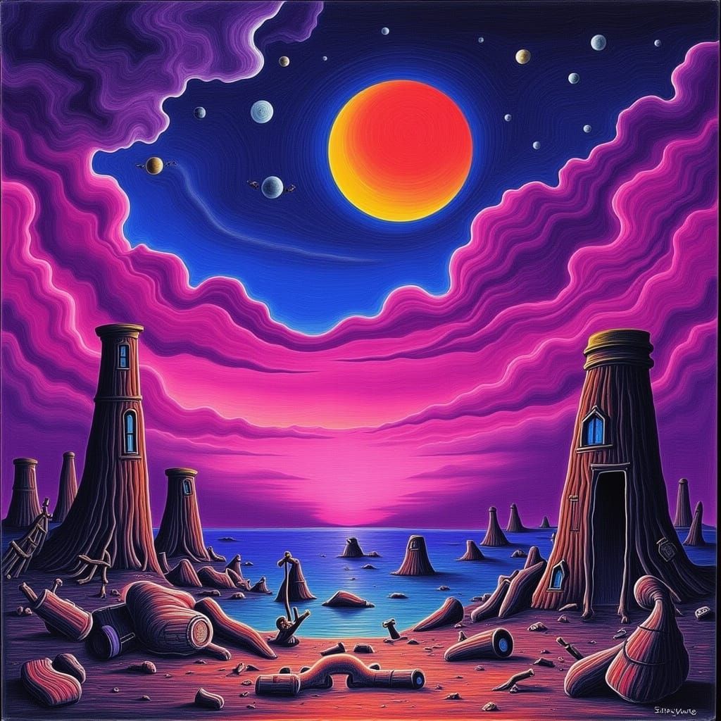 Floating Islands in Neon Synthwave Sky