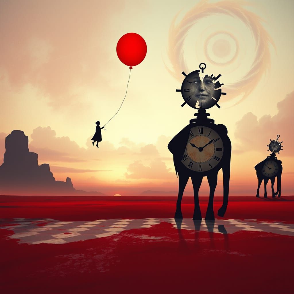 Surreal Silhouette Ascends in Melting Dreamscape