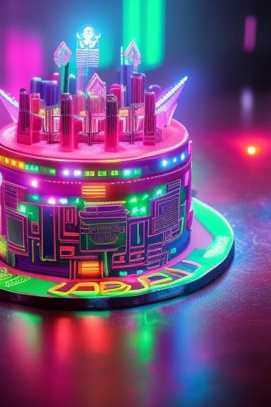 Cyberpunk Birthday Cake with Neon Retro Theme