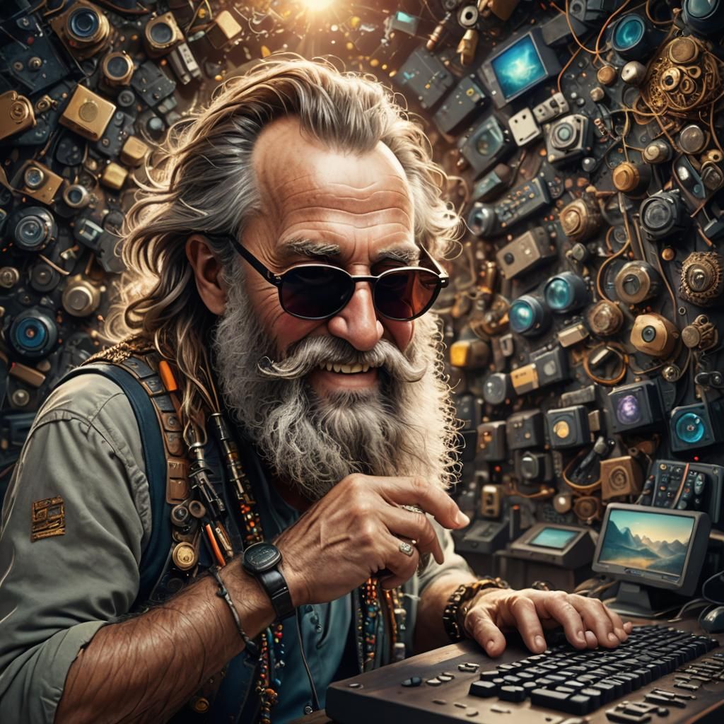 Smiling Man with Tech Beard: Digital Matte Painting