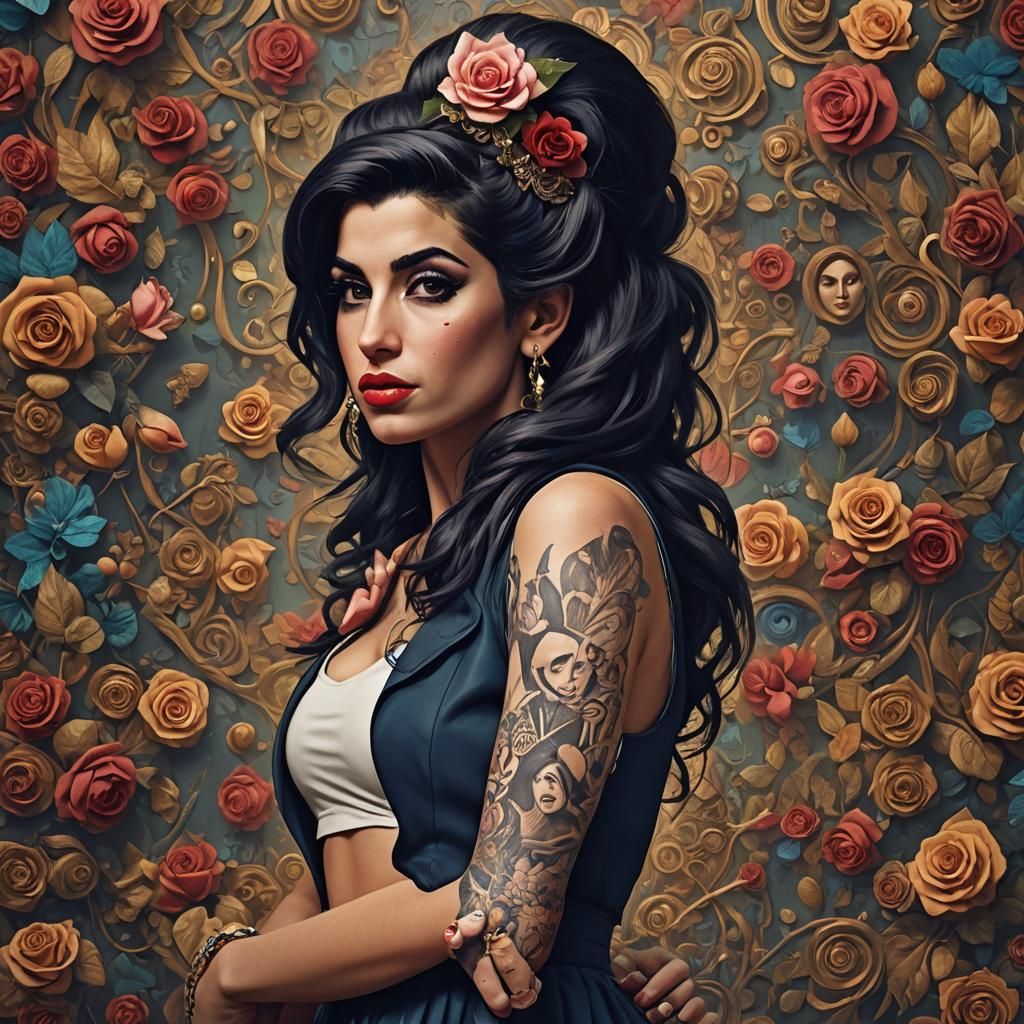 Young Woman with Amy Winehouse Hair, Detailed Matte Painting