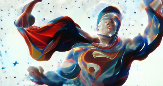 Superman Soaring Through Space: Cosmic Oil Painting