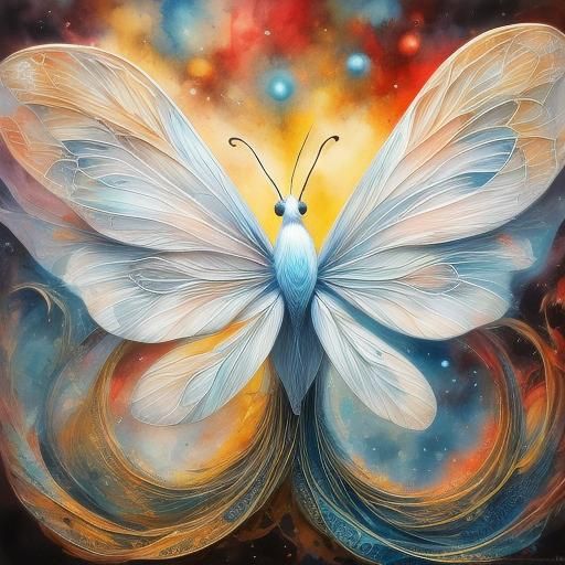 White Silk Moth on Japanese Silk Fabric