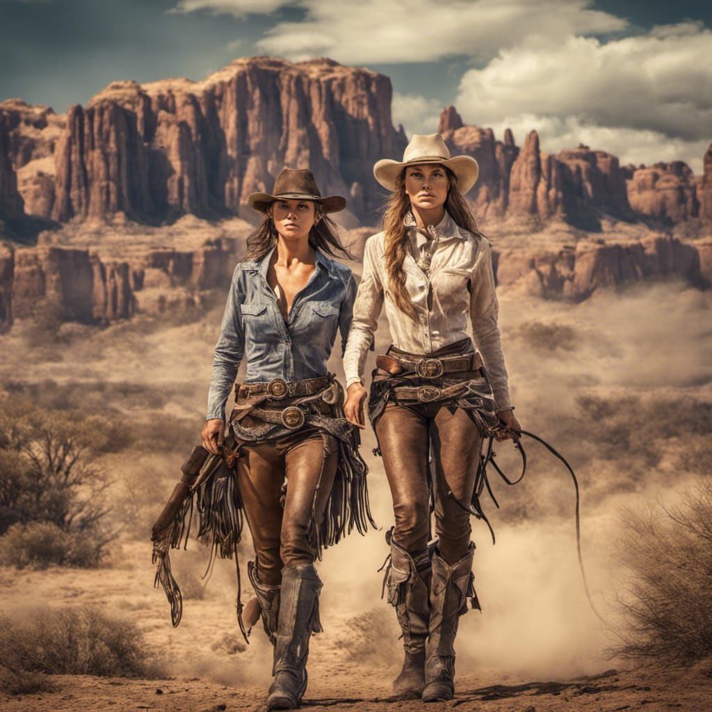 Cowgirls' Wild West Adventure: Hyperrealistic HDR Image
