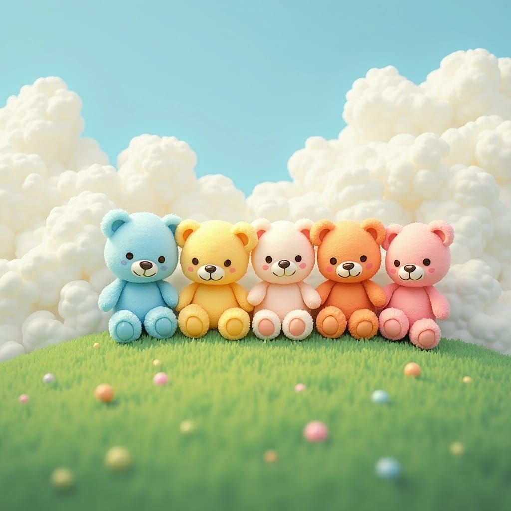 Pastel Pack of Whimsical Teddy Bears in Soft Focus