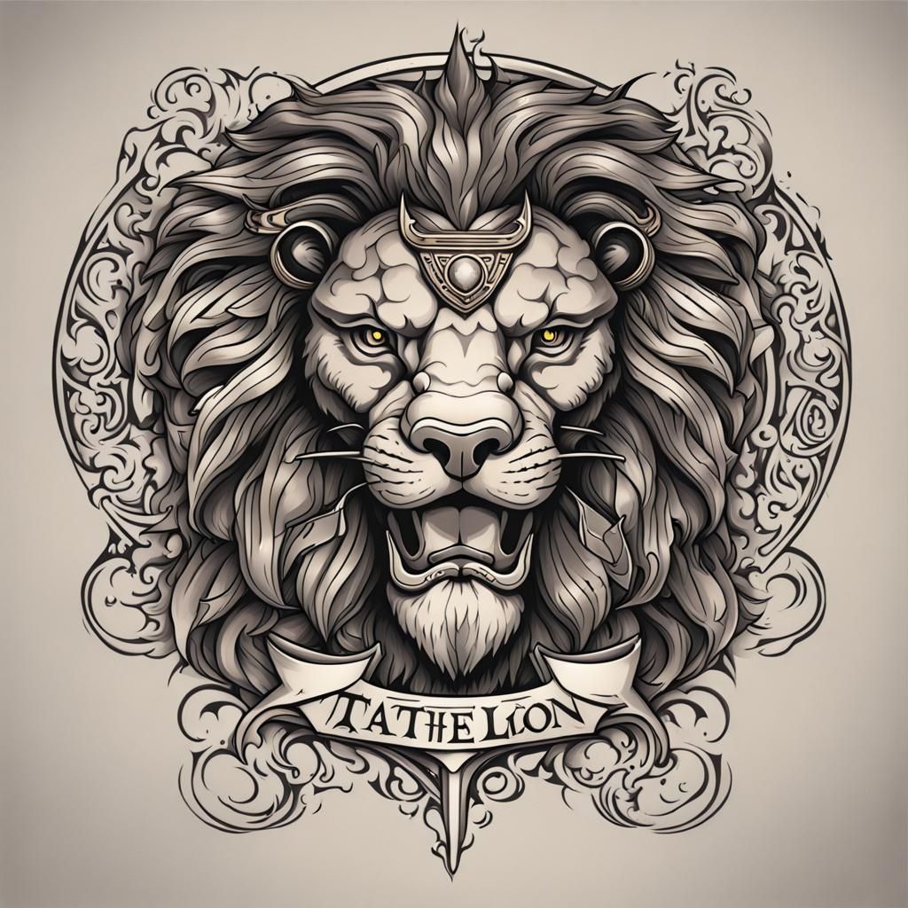 Guardian Lion Tattoo Studio Logo in Detailed Matte Painting