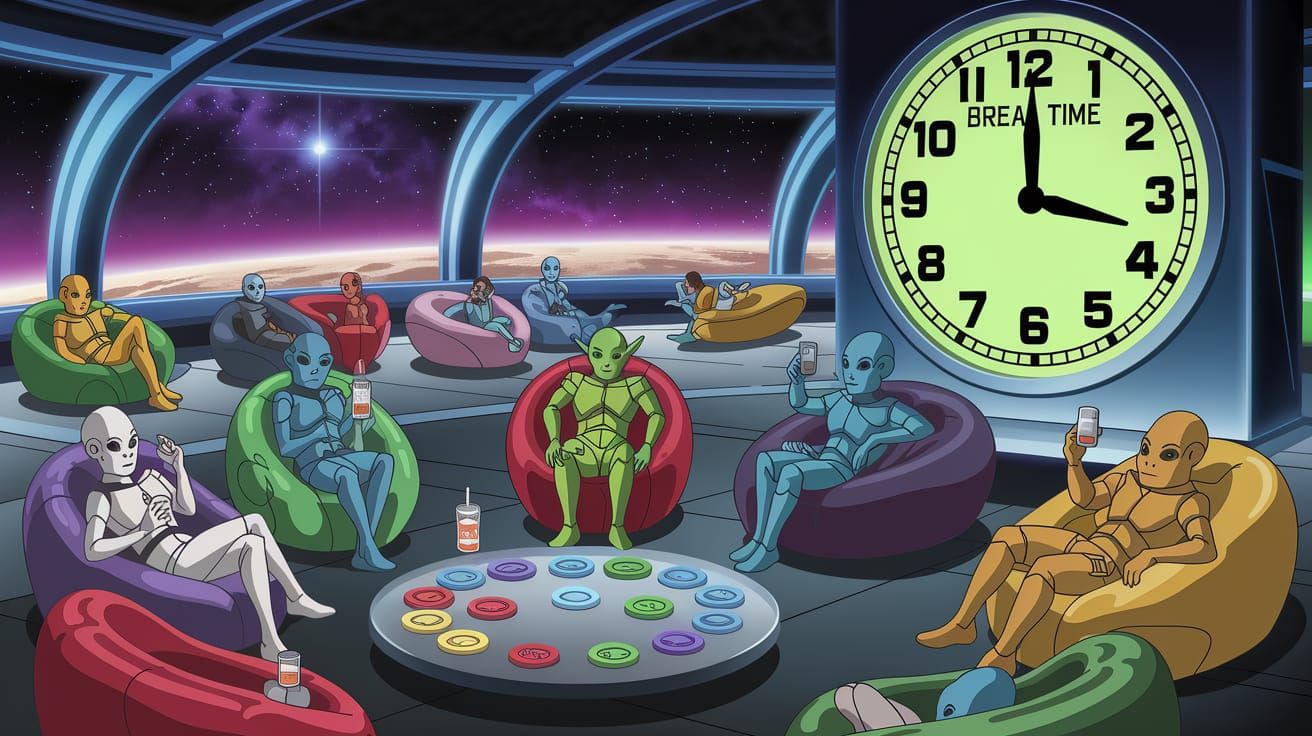 Alien Crew Relaxes in Futuristic Lounge Amidst Breathtaking ...