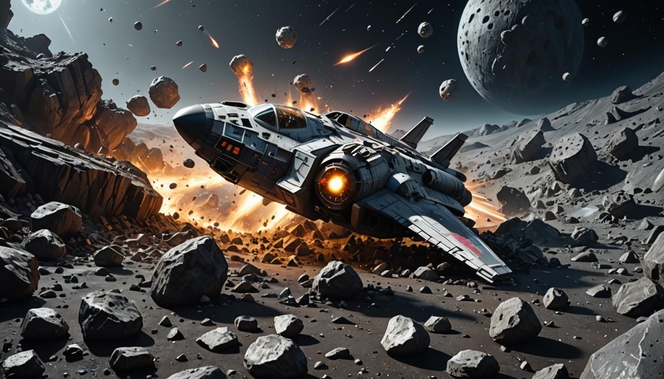 Starfighter Wreckage in Asteroid Field: Cosmic Sci-Fi Art