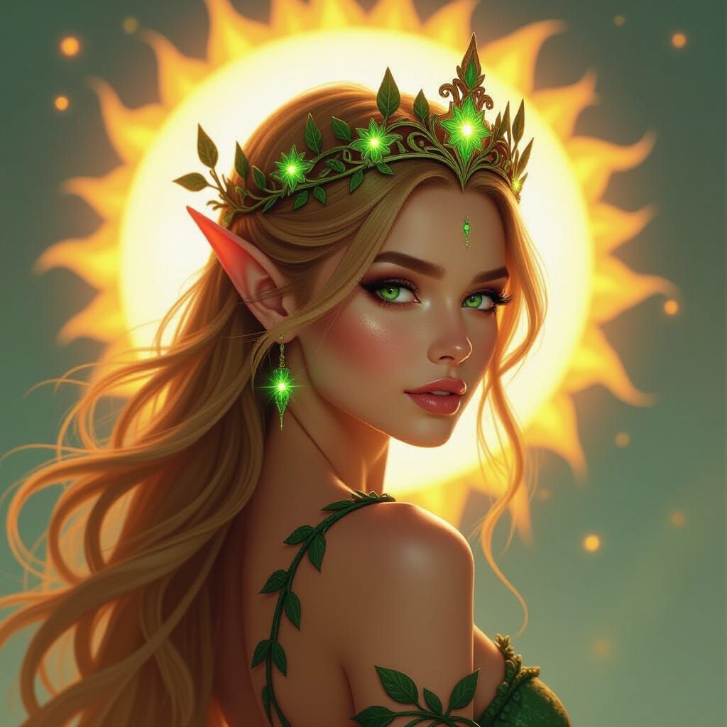 Captivating Elf Queen in Hyperrealistic Fantasy Style