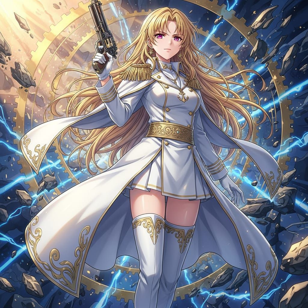 Anime Female Admiral in White Uniform with Pink Eyes