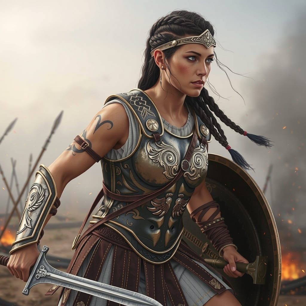 Fierce Aries Warrior on Battlefield, Photorealistic Style