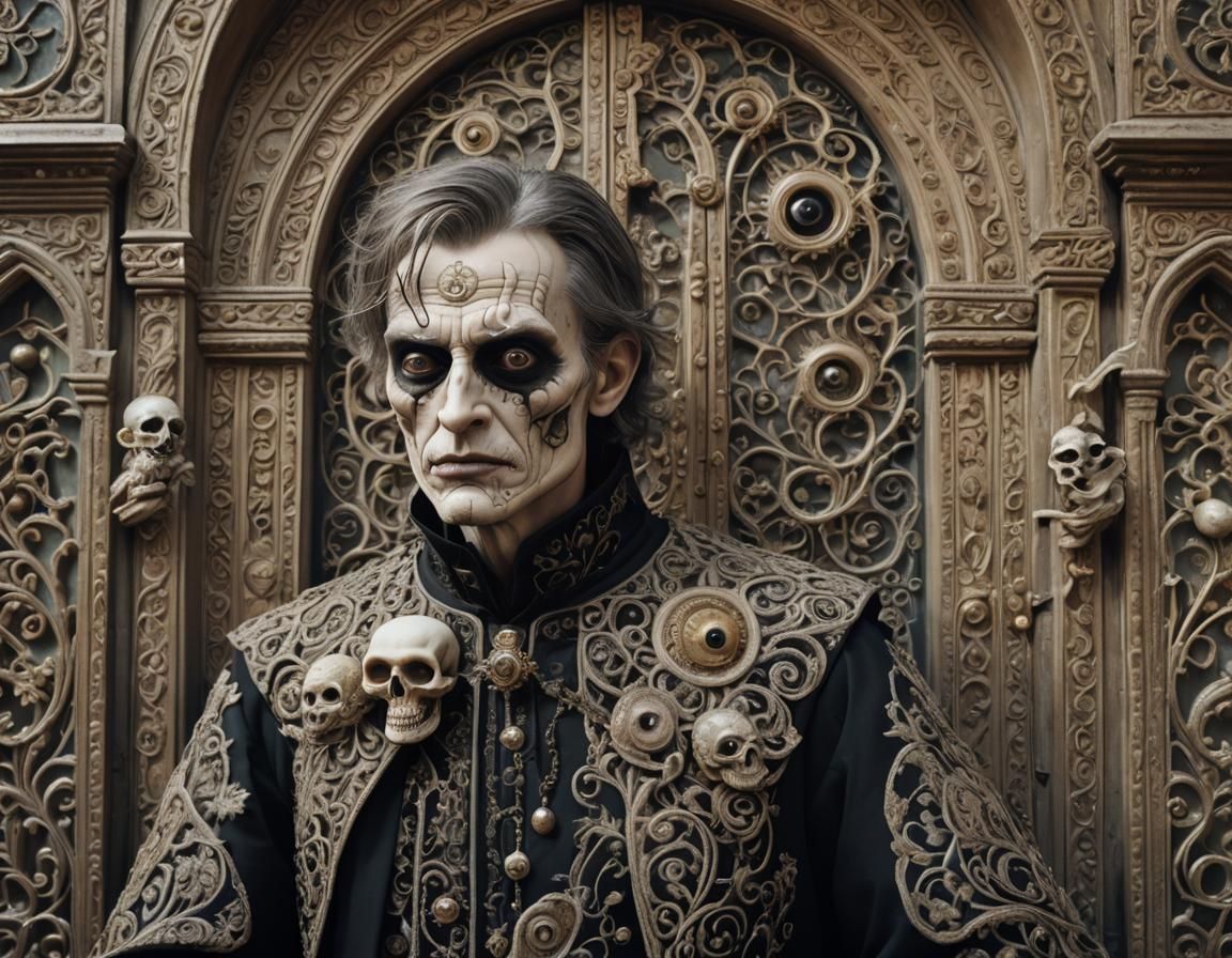 Gothic Figure with Creature: Surreal Romanticism