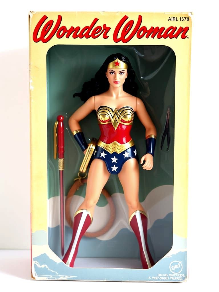 Vintage Wonder Woman Action Figure Box Art in Red