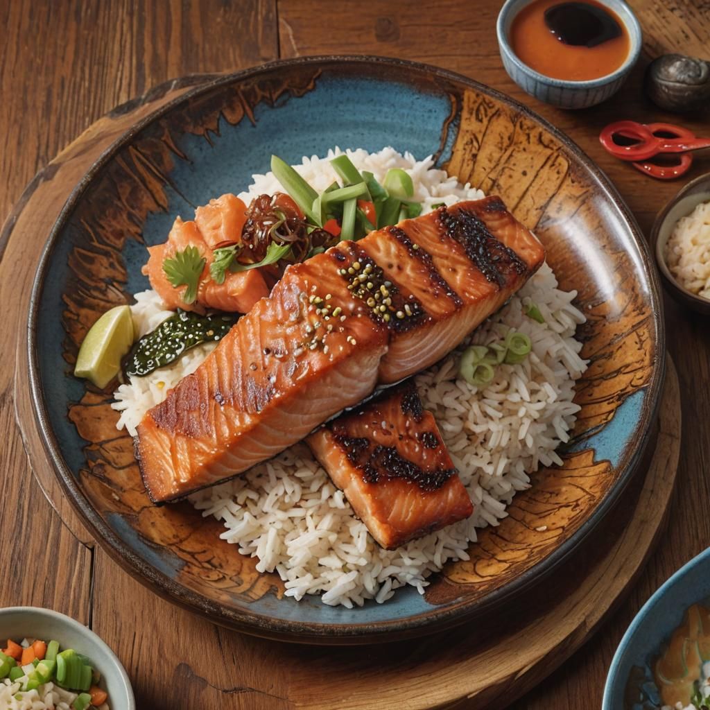 Japanese Salmon Cutlet Dinner in Stylized Concept Art